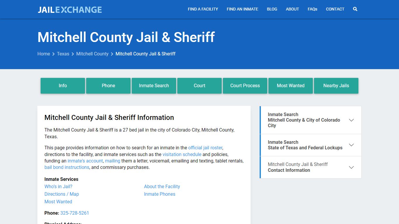 Mitchell County Jail & Sheriff, TX Inmate Search, Information